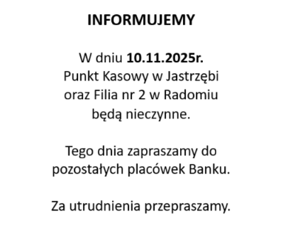 Nieczynne placówki dnia 10.11.2025r.